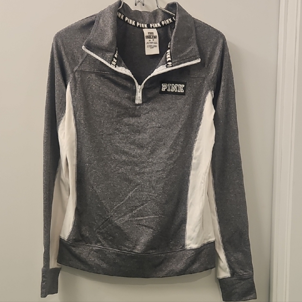 Victoria's Secret Gray and White Quarter-Zip Top